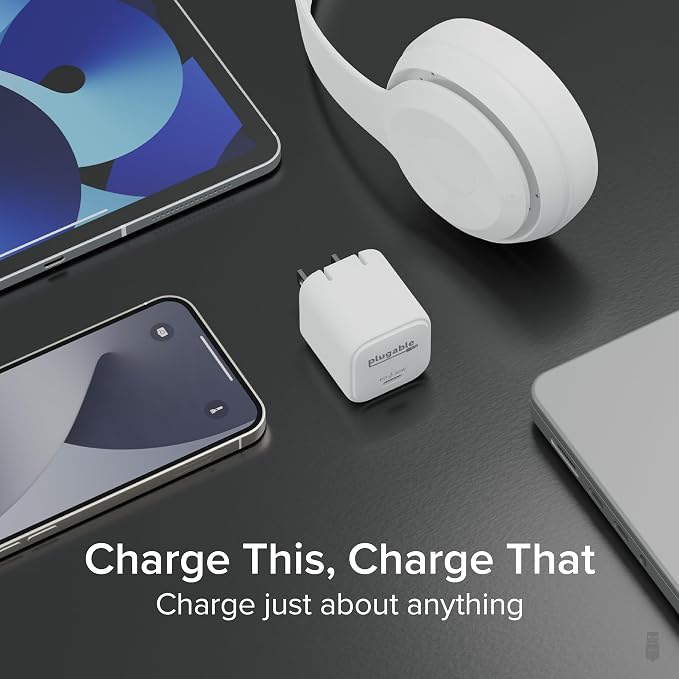 Plugable GaN USB C White Charger Block with 10Gbps USB C to USB C Cable Bundle