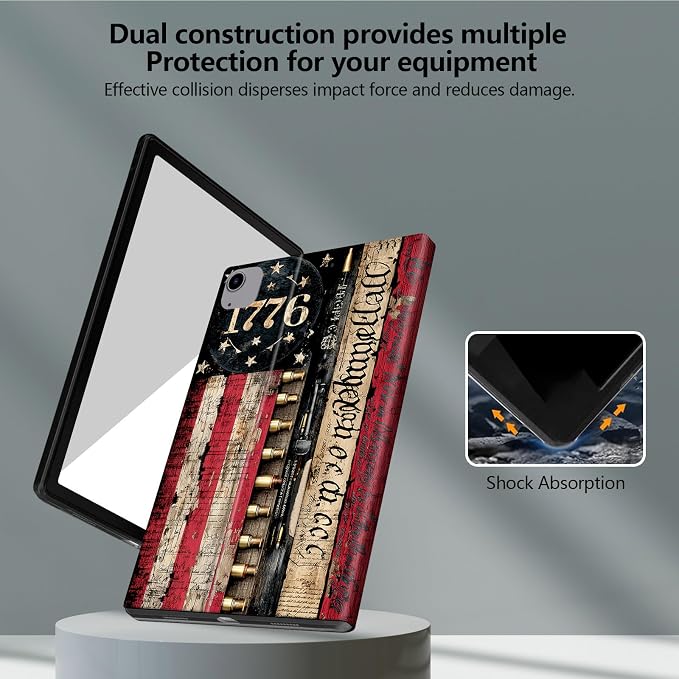 for iPad Air 13 Inch Case (M3/M2-2025/2024 Release) Slim iPad 13 Protective Case with Stand Hard Back Shell for iPad Air 13 Auto Wake/Sleep 1776 American Flag with Bullets