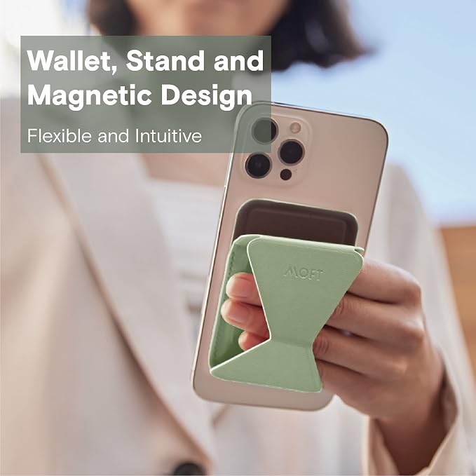 MOFT MagSafe Wallet Stand for iPhone 15/14/13/12 Series MagSafe Compatible Phone Stand with 3 Viewing Angles(Bamboo)