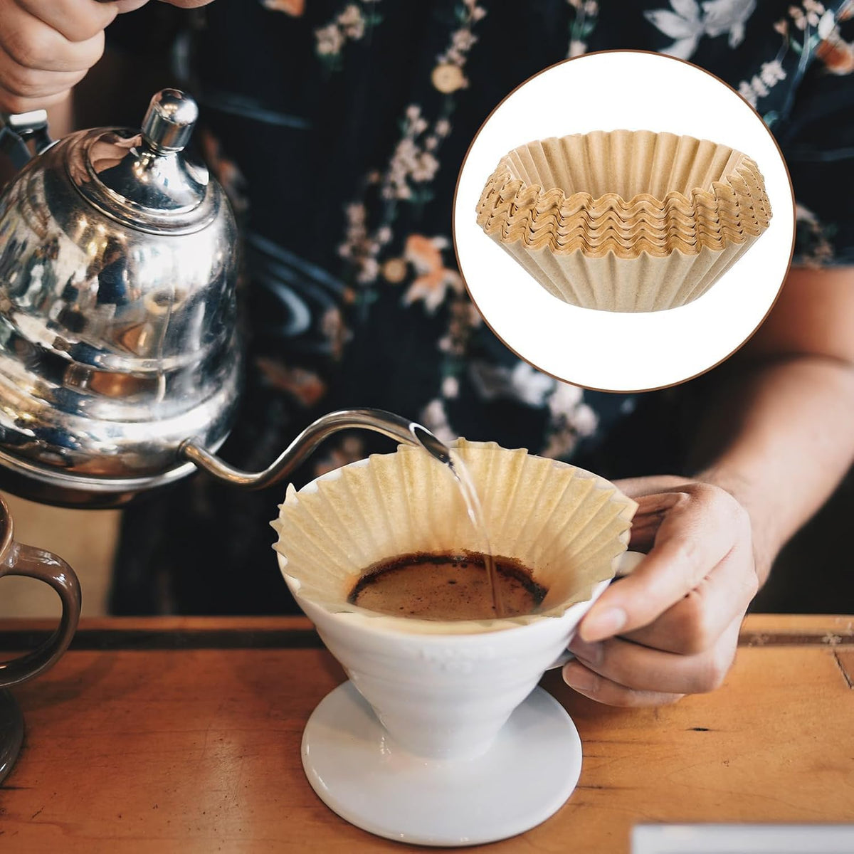 100 PCS Coffee Filters，8-12cup,Extra Large Coffee Filters Basket for Commercial, Domestic Coffee Maker Extra High Extra Wide, Anti ground, Unbleached, Natural，Flattened Diameter 9.75"
