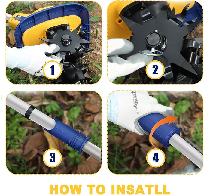 Cordless Tiller Cultivator Compatible with Dewalt 20V Battery, Electric Garden Rototiller w/270 RPM, 48 Steel Tines, 8.7" Tilling Width, 6.3" Depth, Portable Rotary Tiller, 4.0Ah Battery Included