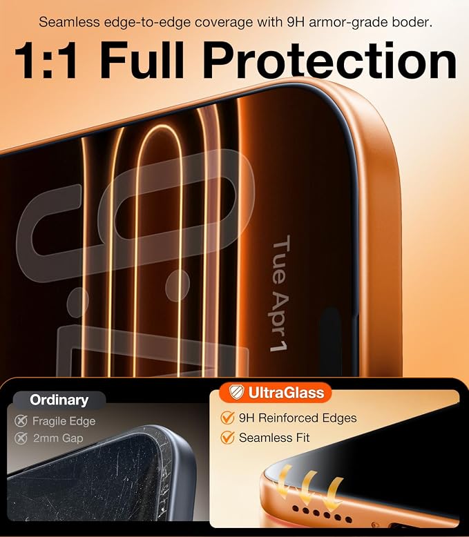 UltraGlass TOP 9H+ Armor for iPhone 15 Pro Max Screen Protector [NO.1 Military Grade Shatterproof] Screen Protector 15 Pro Max Tempered Glass [Longest Durable] Full Coverage 2 Pack