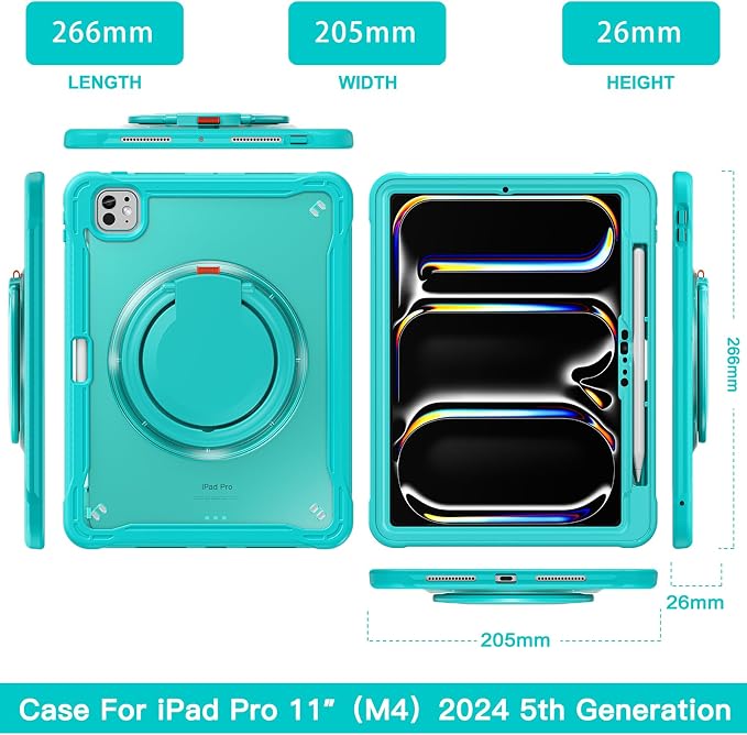 Batianda HaloCarry Case for iPad Pro 11 inch 2025 M5 2024 M4 Lavender Grey | Lightweight Dual-Layer Rugged Case with 360° Rotating Carry Ring Handle Stand and Pencil Holder Reinforced Corner Defen