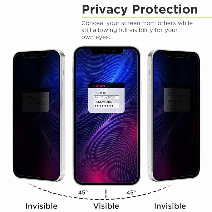 PureGear 2-Way Privacy Tempered Glass Screen Protector Compatible w/ Apple iPhone 12 / 12 Pro 6.1 (2020) Self Alignment Installation Tray Touch Sensitive Case Friendly Anti-fingerprint Coating L