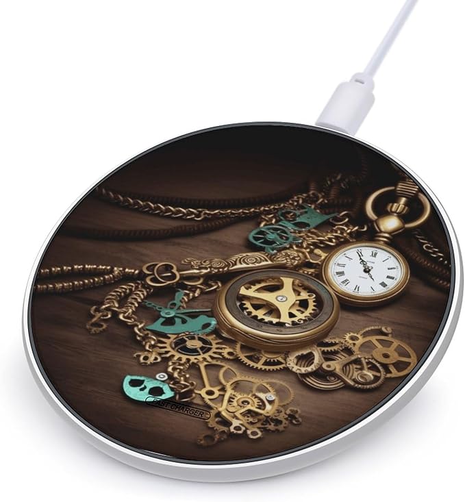 Steampunk Watches Keys Chains Wireless Charger Fast Charging Pad | Anti-Slip Qi Certified Wireless Charging Pad for All Phones with Wireless Charging Function for Home Office Travel