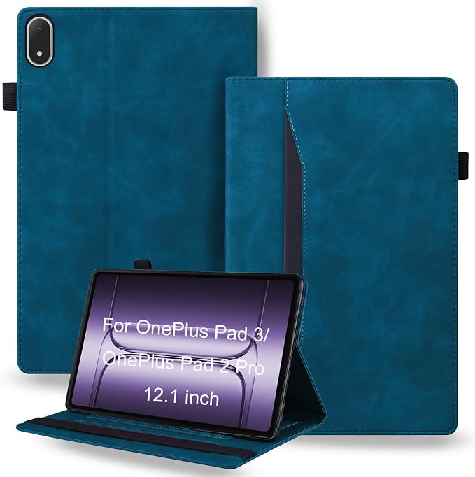 Shockproof Case for OnePlus Pad 3 / OnePlus Pad 2 Pro 13.2 inch Released 2025 - Retro PU Leather + TPU Hybrid Protective Cover with Anti-Slip Grip Strap &amp Card Slots -Black