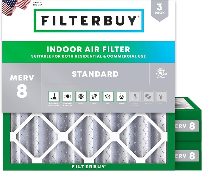 Filterbuy 25x25x4 Air Filter MERV 8 Essential Dust & Allergy Defense,