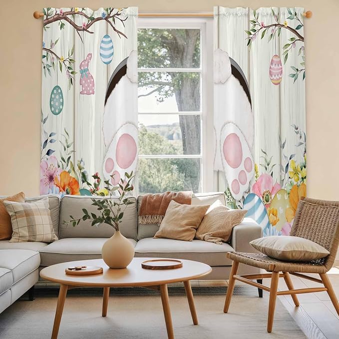 Easter Window Curtains 72 Inch Long 2 Panel Set, Rod Pocket Long Curtains &