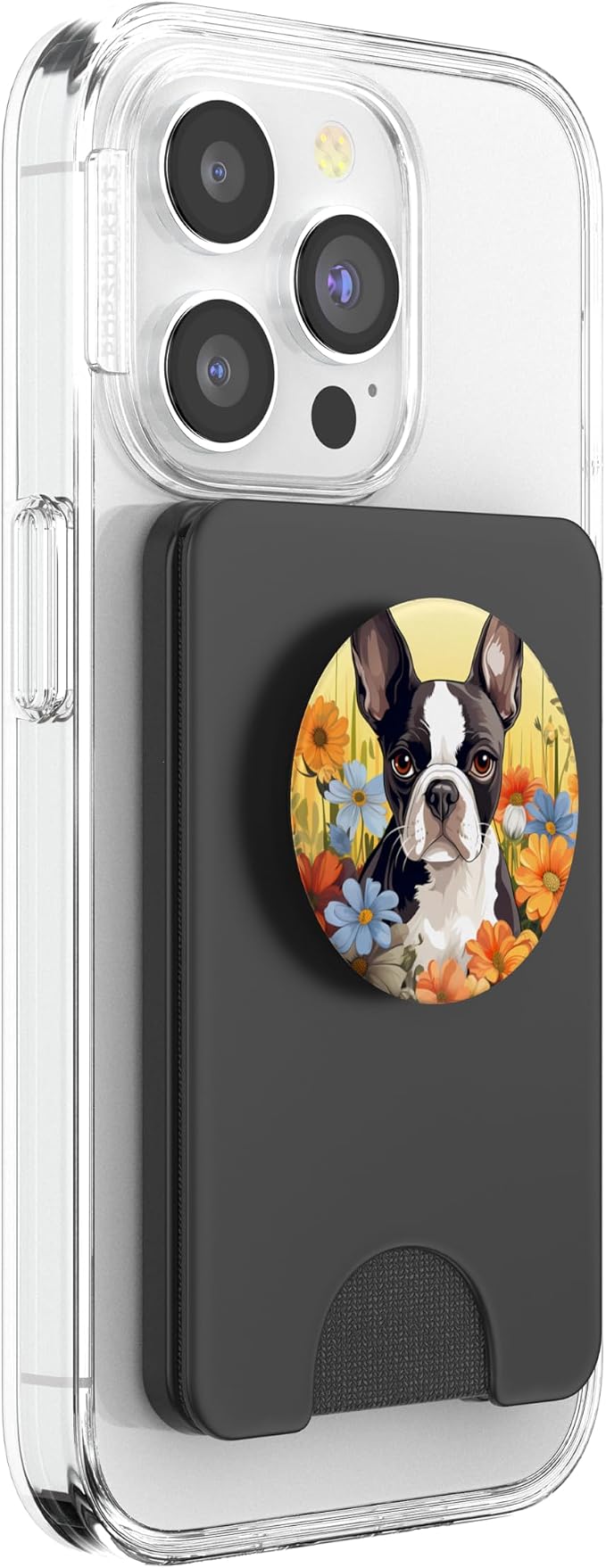 Cute Boston Terrier Spring Flower Garden Colorful Puppy Dog PopSockets Adhesive PopGrip