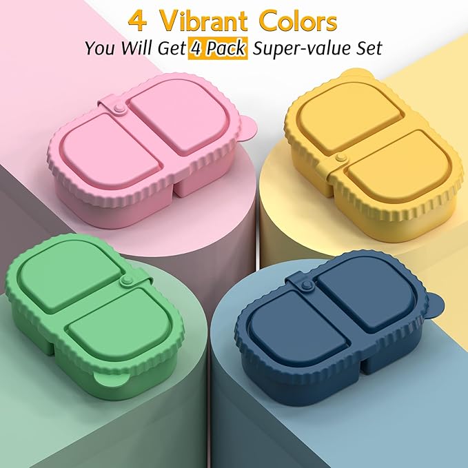 ICEROYCE 4 Pack Silicone Snack Containers with Lids