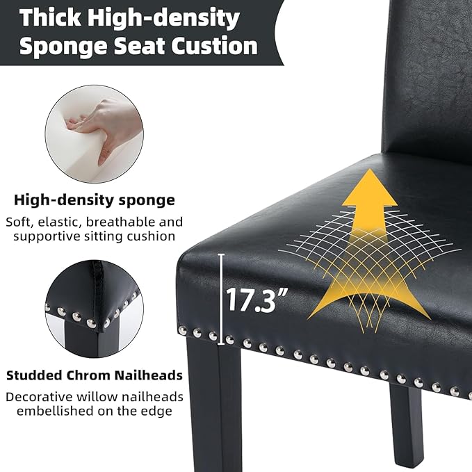 Westice Dining Room Chairs Set of 8 Upholstered PU Leather Kitchen Chairs Dining Room Side Chair with Nailhead Trim and Rubber Wood Legs for Small Space Apartment, Black