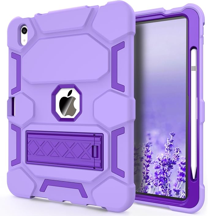 Case for iPad 11 11th Gen (A16) 2025 &amp 10th Gen 2022 10.9 Purple+Green | Kickstand | With Pencil Holder | Drop-Proof Silicone+Hard Shell | Raised Edge Protects Screen&ampCamera | Heavy Duty Pr