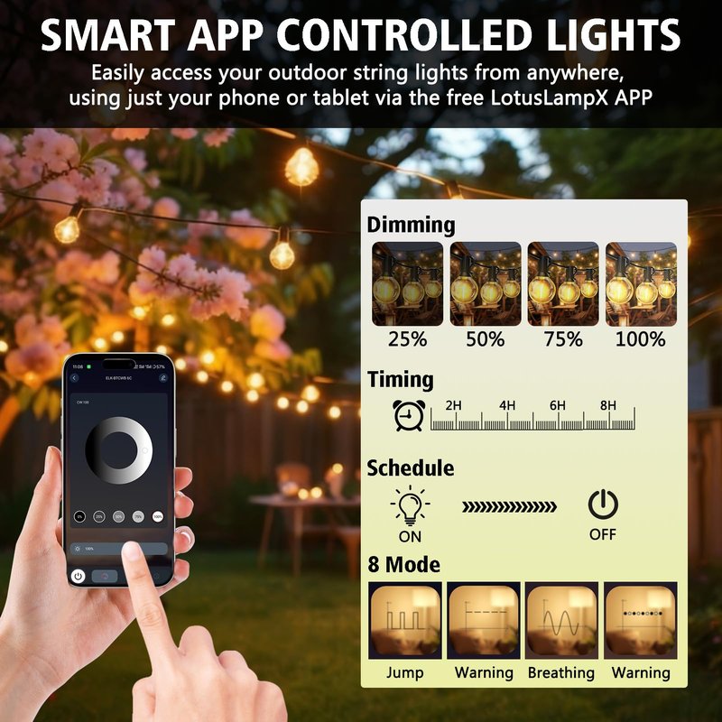 echosari Outdoor String Lights with APP Control, 200FT G40 LED String Lights for Outside with 84 Shatterproof Bulbs, Hanging Patio Lights for Balcony Apartments Backyard, Bistro,Garden, Porch, Party