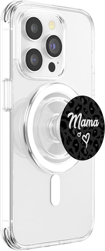 Mama Text for Mommy in Black Cheetah Pattern with Heart PopSockets Adhesive PopGrip