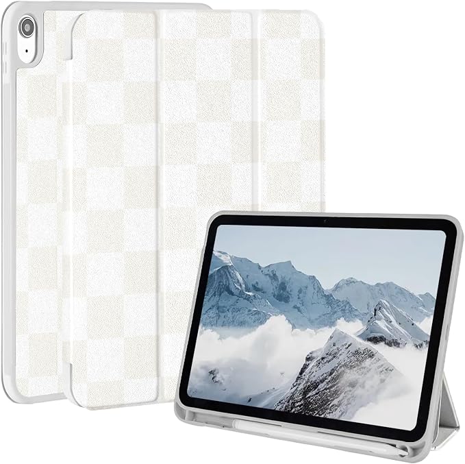 Case for iPad 9th/ 8th/ 7th Generation Case 10.2&amp10.5 Inch (2021/2020/2019 Release) Slim Lightweight Soft Trifold Back Cover with Pencil Holder &amp Auto Sleep/Wake CoverBeige Checkered