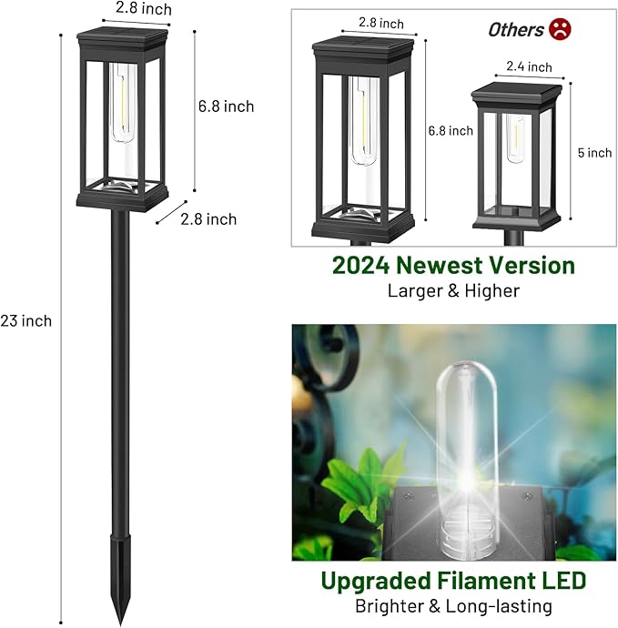 BesLowe 【Upgraded】 Solar Pathway Lights Outdoor, 12-Pack Large LED Solar Light Outdoor Waterproof, Super Bright Outside Lights for Yard, Sun-Powered Landscape Lighting for Garden Walkway, Cool White