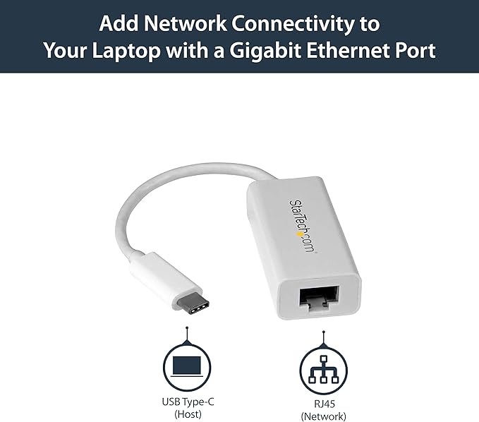 StarTech.com USB-C to Gigabit Ethernet Adapter - White - Thunderbolt 3 / 4 Compatible - Windows & Mac - RJ45 LAN Network Converter (US1GC30W)