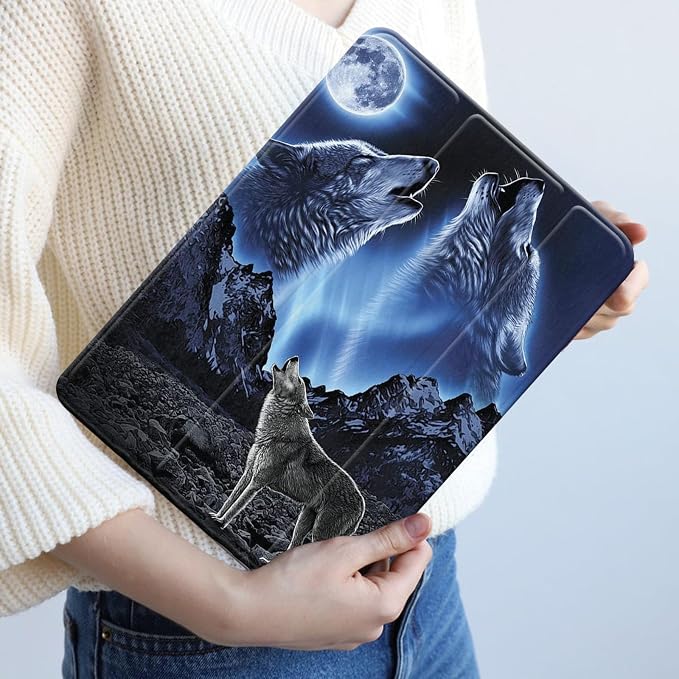 Cover for iPad Pro 10.5 with Pencil Holder Wolf Case for Apple iPad 9th 8th 7th Generation 10.2 Inch iPad Air 3rd Gen Cases Wolves Smart Slim Trifold Stand Protective Cover