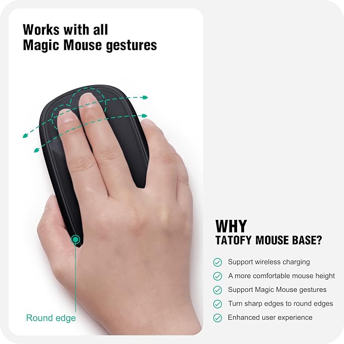 TATOFY Mouse Charger Compatible with Magic Mouse 2 (Lighting) Grip with Wireless Charging Support Ergonomic Base (Black)