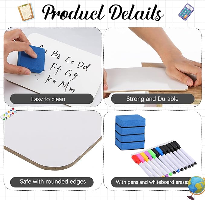 6 Sets Small Whiteboard Dry Erase Boards 5" x7'' Mini Double Sided Dry Erase Lap Boards with Markers Erasers Pen Holders Personal Whiteboards for Students Classroom Teacher