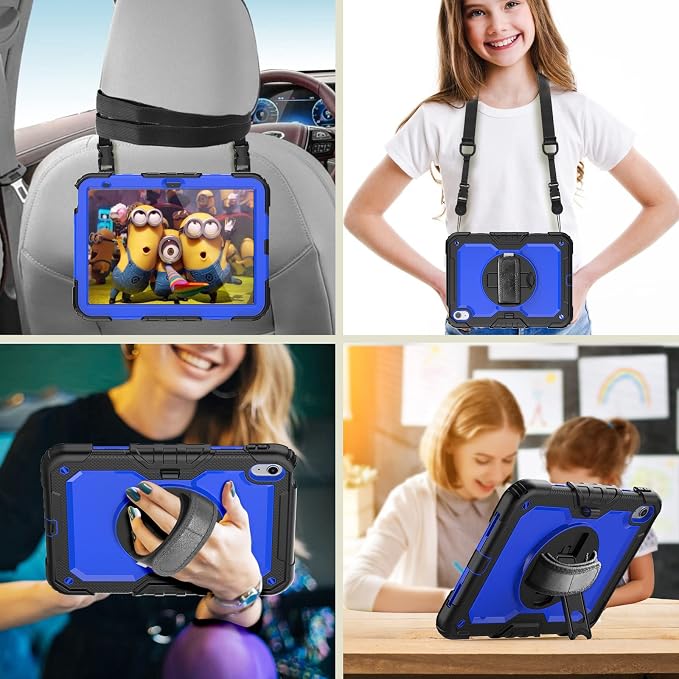 Case Compatible with iPad (A16) 11th 2025/10th Gen 2022 | Built-in Screen Protector Pen Holder Heavy Duty Shockproof Rugged Protective Case W/Handle Shoulder Strap