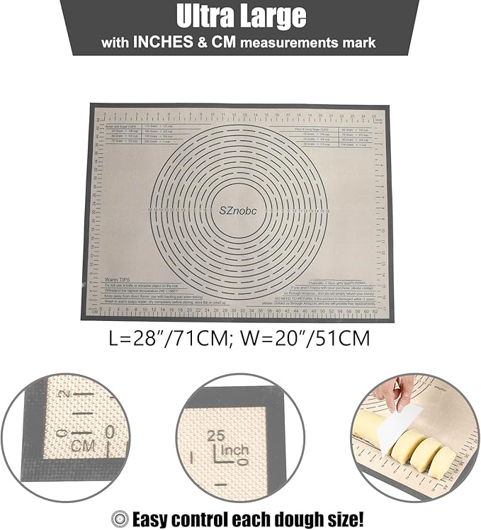 Silicone Pastry Mat 28X20 inch Baking Mat for Rolling Dough
