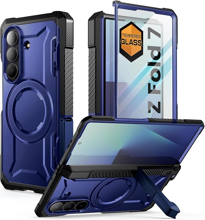 SUPCASE for Samsung Galaxy Z Fold 7 Case with Kickstand Azure | Compatible with MagSafe Tempered Glass Screen Protector Military-Grade Protection Hinge Coverage Unicorn Beetle Grip