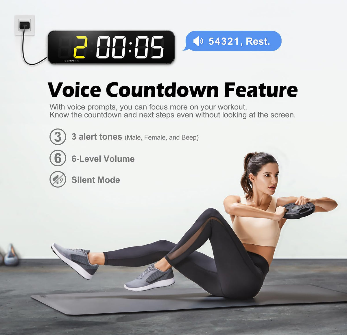15.2" Gym Timer, App & Remote Control, Gym Clock for Home Garage Outdoor