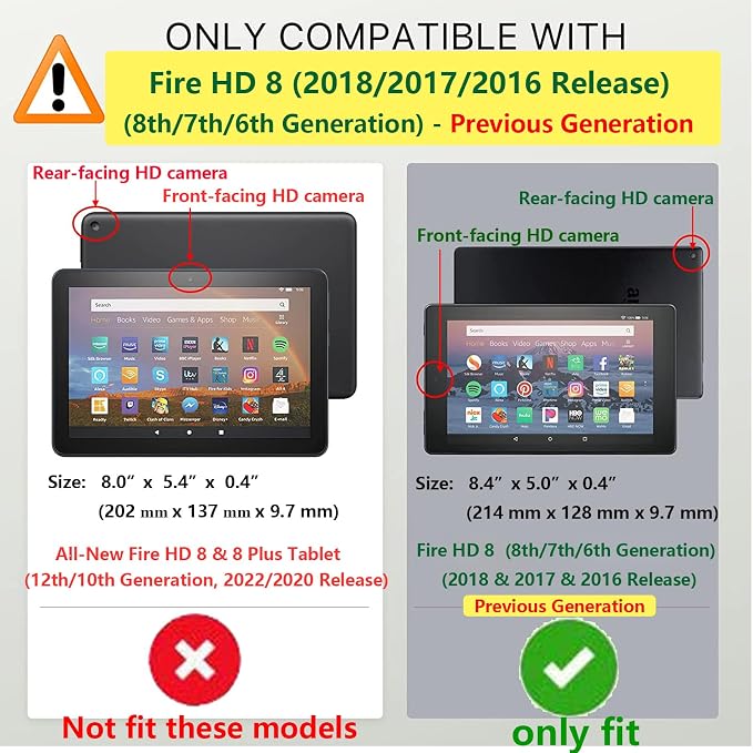 Fire HD 8 Case Slim Folding Stand Auto Wake/Sleep Wallet Case with Cards/Cash Holder for Amazon Fire HD 8(8th/7th/6th Gen 2018/2017/2016 Release)-Black