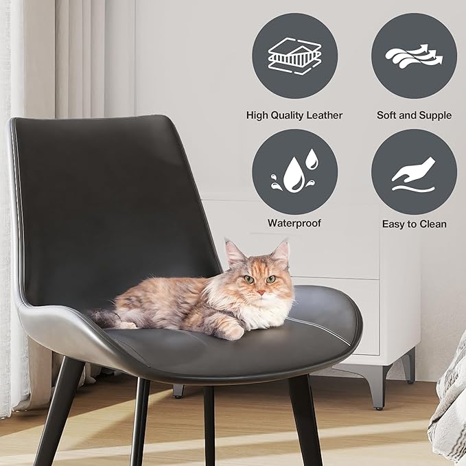 Modern Dining Chairs Set of 6, Upholstered Faux Leather Cushion Seat and Sturdy Metal Legs for Restaurant, Living Room, Brown