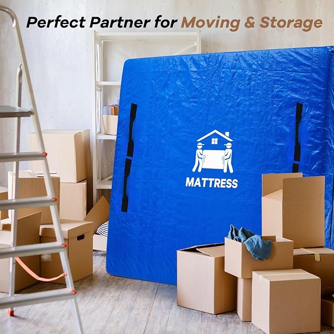 Mattress Bags for Moving, BETU Mattress Protector Waterproof Mattress Cover Crib Size Storage Bags with 8 Heavy-Duty Handles and Zipper for Bed Extra Thick Large Reusable (52"x28"x6.5" Blue)