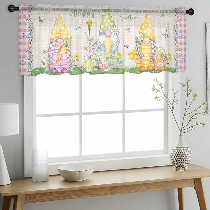 Easter Sheer Valances for Windows 60"x18", Light Filtering Kitchen Curtains
