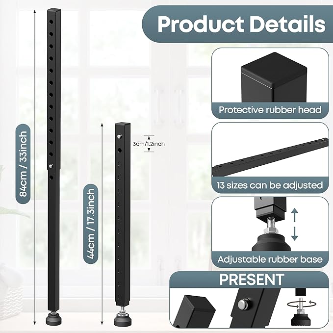 Gadgetzan Adjustable Window Security Bar,17-33 Inch Sliding Door Security Bar Lock with Rubber Base,Window Stopper for Patio Sliding Glass Door/Sliding Window/Anti-Theft/Child Safety (Black - 2 Pack)