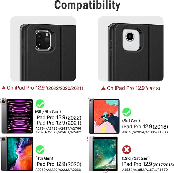 Antbox Case for iPad Pro 12.9'' 6th/5th/4th/3rd Generation Black | Built-in Pencil Holder Auto Sleep/Wake Function PU Leather