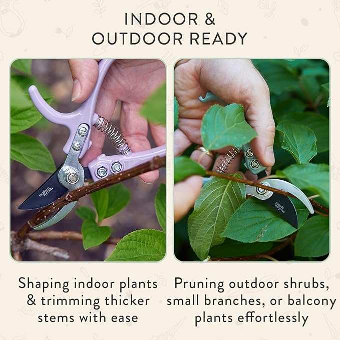 Modern Sprout Hand Pruners - Lightweight Pruning Shears W/Easy Lock- Gardening Scissors - Bypass Sharp Carbon Steel Blade - Rust Resistant - Garden Tools - Reusable Holster - Sage