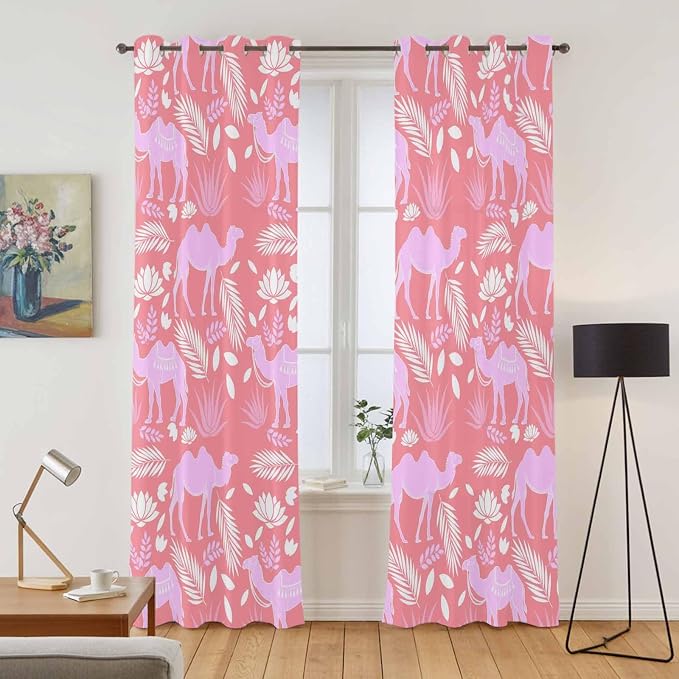 2 Panel Kitchen Cafe Curtains, Desert Camel Sunlight Filtering Nature Air