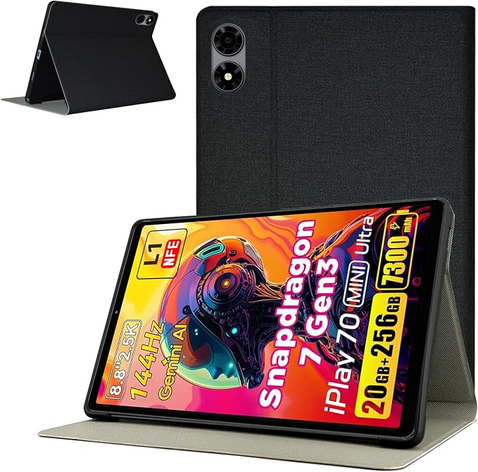 Case Cover for ALLDOCUBE iPlay 70 Mini UltraKONXISA Tablet Case with Premium PU+TPU Material Anti-Scratch and Full Protection Tablet Sleeve Protective Cover with Folding Adjustment Black