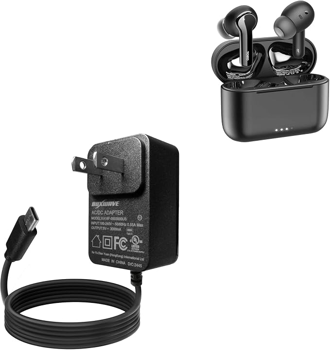BoxWave Charger Compatible with TOZO NC2 - Wall Charger Direct (15W) Rapid Charge Your Device with Built-in 3ft Cable
