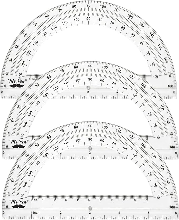 Mr. Pen- Plastic Protractor, 3 Pack, 6 Inch, Clear Protractors for Geometry Classroom Student School & Office Supplies, Math Protractors 180 Degrees, Math Geometry