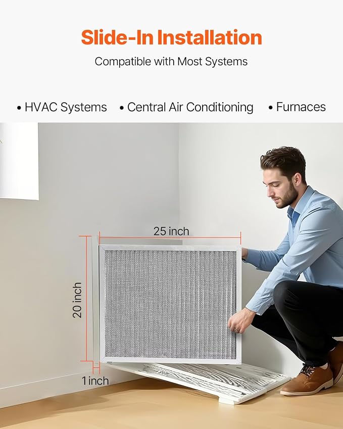VEVOR 20x25x1 inch Electrostatic Air Filter, AC/HVAC Furnace Filter Washable &