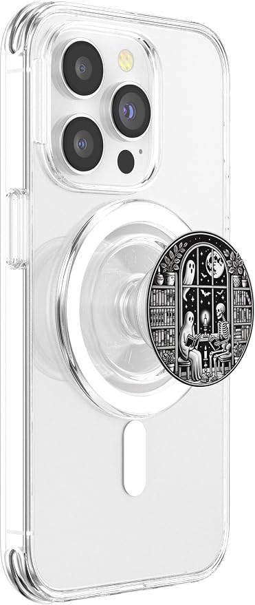 Retro Spooky Bookish Halloween Skeleton Ghost Bookworm Gifts PopSockets PopGrip for MagSafe