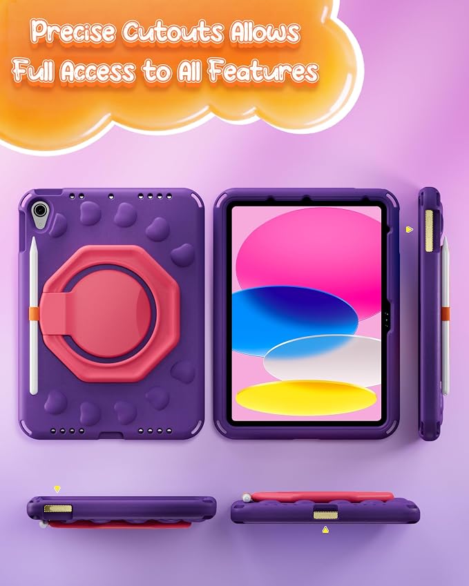 ProCase Kids Case for iPad 11th(A16)/10th iPad Air 11 M4/M3/M2 Air 5/4th | Shockproof Cover 360° Ring Stand Pencil Holder Shoulder Strap Drop &amp Scratch Resistant for Toddler Tablets -Black