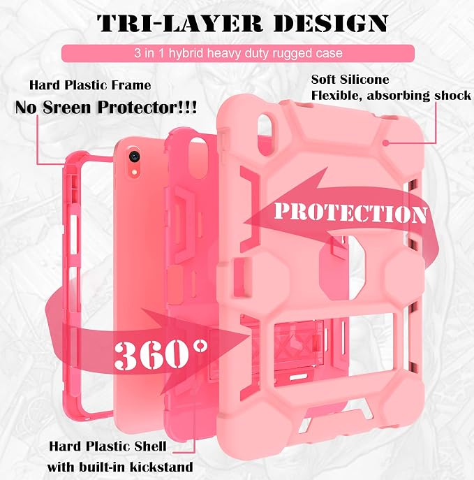 Case for iPad 11 11th Gen (A16) 2025 &amp 10th Gen 2022 10.9 Purple+Green | Kickstand | With Pencil Holder | Drop-Proof Silicone+Hard Shell | Raised Edge Protects Screen&ampCamera | Heavy Duty Pr