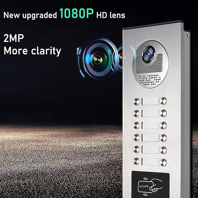 Wired Apartment Video Intercom System,1080P HD Video Doorbell, Compatible with 12 Units 7-inch Touchscreen,Supports Motion Detection,Two-Way Audio,Tuya Smart Home