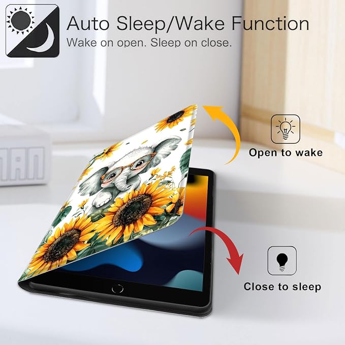 for iPad 11th Generation (A16 2025) 11 / iPad 10th Gen 10.9 2022 Case 360° Rotating PU Leather Stand Cover with Auto Sleep/Wake Shockproof TPU Backl Raccoon Perched