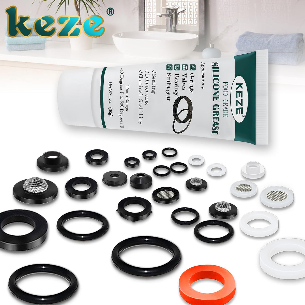 KEZE Waterproof Food Grade Silicone Lubricant Plumbers Grease for Valve Sealant Faucet Pool Lube O Rings Filter 1 oz 1-Pack