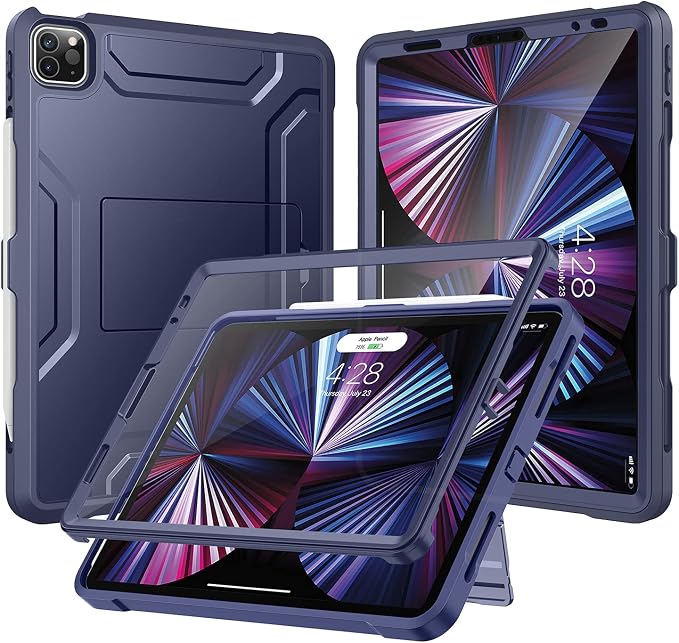 Soke Case for iPad Pro 11 Inch 2022/2021/2020/2018/iPad Air 5th/4th GenerationBuilt-in Screen Protector - Support 2nd Apple Pencil Charging - Heavy Duty Rugged Protective Kickstand Case - Black