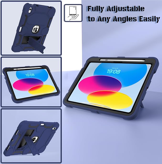 Case for iPad 11 11th Gen (A16) 2025 &amp 10th Gen 2022 10.9 Purple+Green | Kickstand | With Pencil Holder | Drop-Proof Silicone+Hard Shell | Raised Edge Protects Screen&ampCamera | Heavy Duty Pr