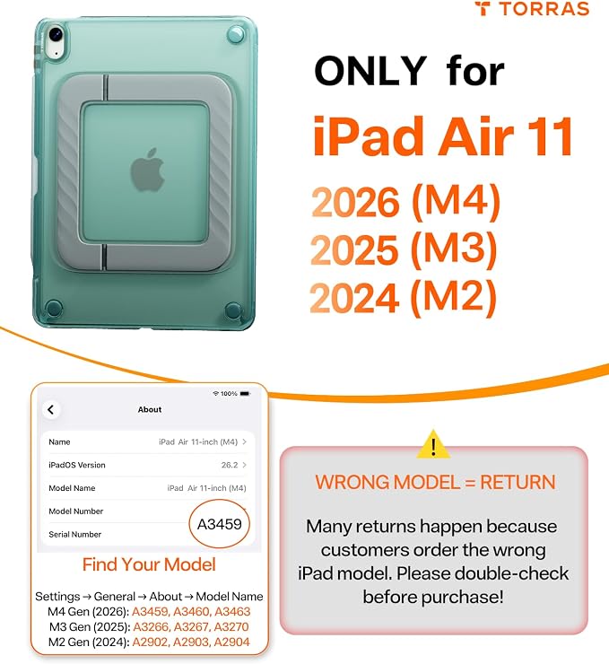 TORRAS Ostand K3 Neo for iPad Air 11 Inch Case (M4 2026 M3 2025 M2 2024) Viewing Angles AdjustableUltra Stable Stand Shockproof Protective Slim Kickstand Case with Pencil Holder Glacier Sprint