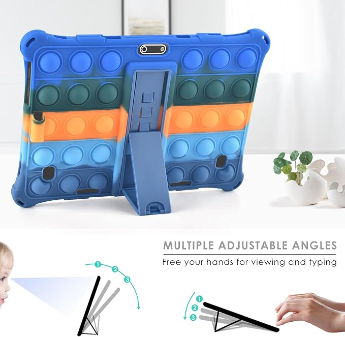 DETUOSI Silicone Case for 10.1 inch Tablet Multi-Angle Case Black | with Shoulder Strap and Stylus Pen Adjustable Stand Built-in Pen Holder Funny Protective Cover for 10.1 inch Tablet